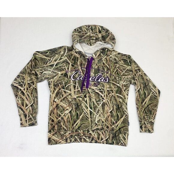 Cabela's Camo Hoodie Sweatshirt Medium Hunting Outdoorsman Woodlands Fishing - Picture 2 of 8